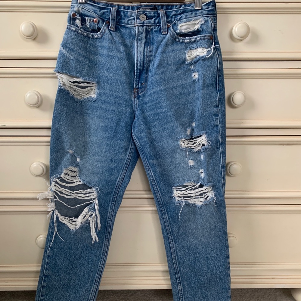 Distressed mom jeans